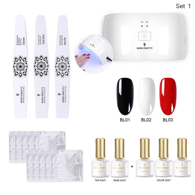 BORN PRETTY 24W Nail Dryer UV Lamp Soak Off Gel Nail Polish Base Top Coat Remover Files Nail Art Kits Manicure Set