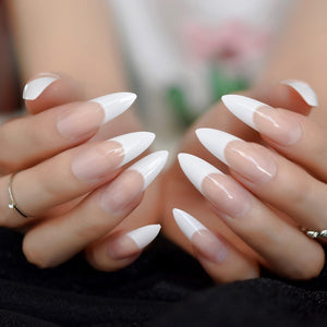 White French Tips Fake Nails Extra Long