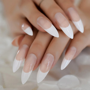 White French Tips Fake Nails Extra Long