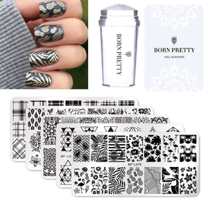 BORN PRETTY Nail Stamping Plate Stamper Scraper Set 3 Pcs Summer Image Printing Template Rectangle Manicure Stamp Kit