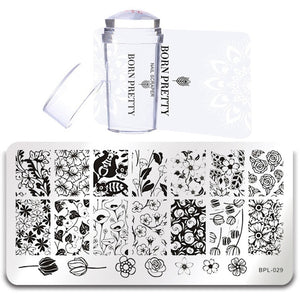 BORN PRETTY Nail Stamping Plate Stamper Scraper Set 3 Pcs Summer Image Printing Template Rectangle Manicure Stamp Kit