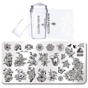 BORN PRETTY Nail Stamping Plate Stamper Scraper Set 3 Pcs Summer Image Printing Template Rectangle Manicure Stamp Kit