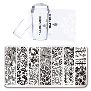 BORN PRETTY Nail Stamping Plate Stamper Scraper Set 3 Pcs Summer Image Printing Template Rectangle Manicure Stamp Kit