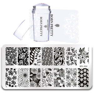 BORN PRETTY Nail Stamping Plate Stamper Scraper Set 3 Pcs Summer Image Printing Template Rectangle Manicure Stamp Kit