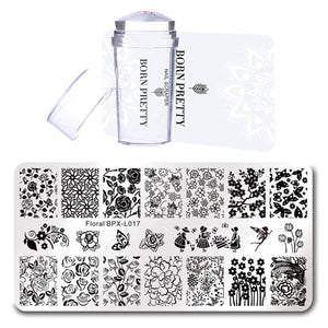 BORN PRETTY Nail Stamping Plate Stamper Scraper Set 3 Pcs Summer Image Printing Template Rectangle Manicure Stamp Kit