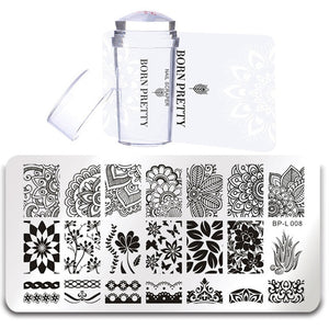 BORN PRETTY Nail Stamping Plate Stamper Scraper Set 3 Pcs Summer Image Printing Template Rectangle Manicure Stamp Kit