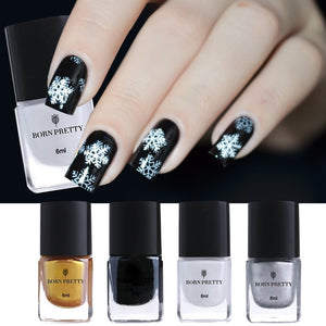 BORN PRETTY 4 Bottles Nail Stamping Polish Set 6ml White Black Silver Gold Nail Image Printing Lacquer Manicure Art Varnish Kit