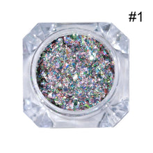 Load image into Gallery viewer, 1g Holographic Nail Sequins Colorful Nail Flakies Glitter