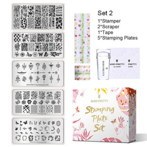 BORN PRETTY 9 Pcs /Set nail stamping plates Stamper Scraper Summer Type Template Manicure Stamp for Nail Art  Manicure