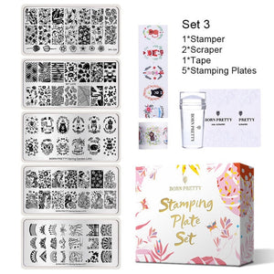 BORN PRETTY 9 Pcs /Set nail stamping plates Stamper Scraper Summer Type Template Manicure Stamp for Nail Art  Manicure
