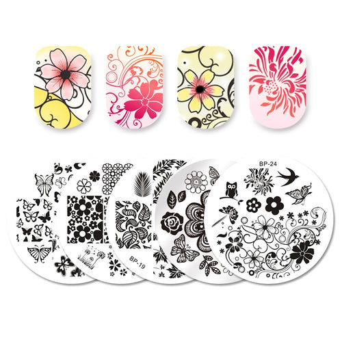 BORN PRETTY 5 Pcs Nail Stamping Plates Set Butterfly Flower Swallow Image Printing Template Manicure Art Stamp Stencil Tool Kit