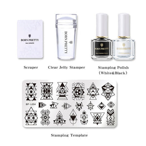 BORN PRETTY 5Pcs Nail Art Stamping Set Stamping Polish Stamping Template Nail Art Stamper Nail Scraper Manicure Design Kits