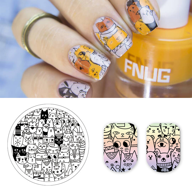 BORN PRETTY Cat Bear Design Round Nail Stamping Plate