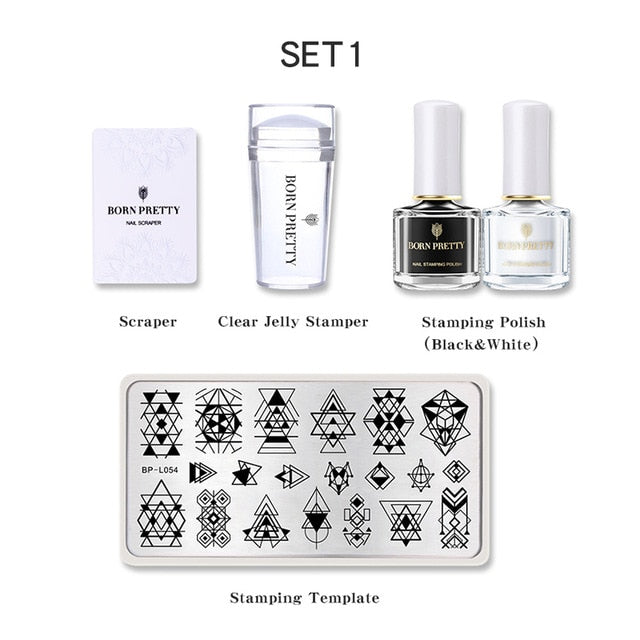 BORN PRETTY Nail Art Stamping Set Nail Clear Jelly Stamper Scraper Stamping Template Tools With 2 Bottles Stamping Nail Polish