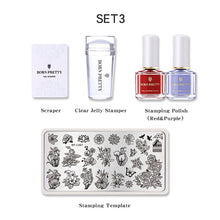 Load image into Gallery viewer, BORN PRETTY Nail Art Stamping Set Nail Clear Jelly Stamper Scraper Stamping Template Tools With 2 Bottles Stamping Nail Polish