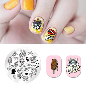 BORN PRETTY Round Nail Stamping Plate Ice Cream Music Dog Manicure Nail Art