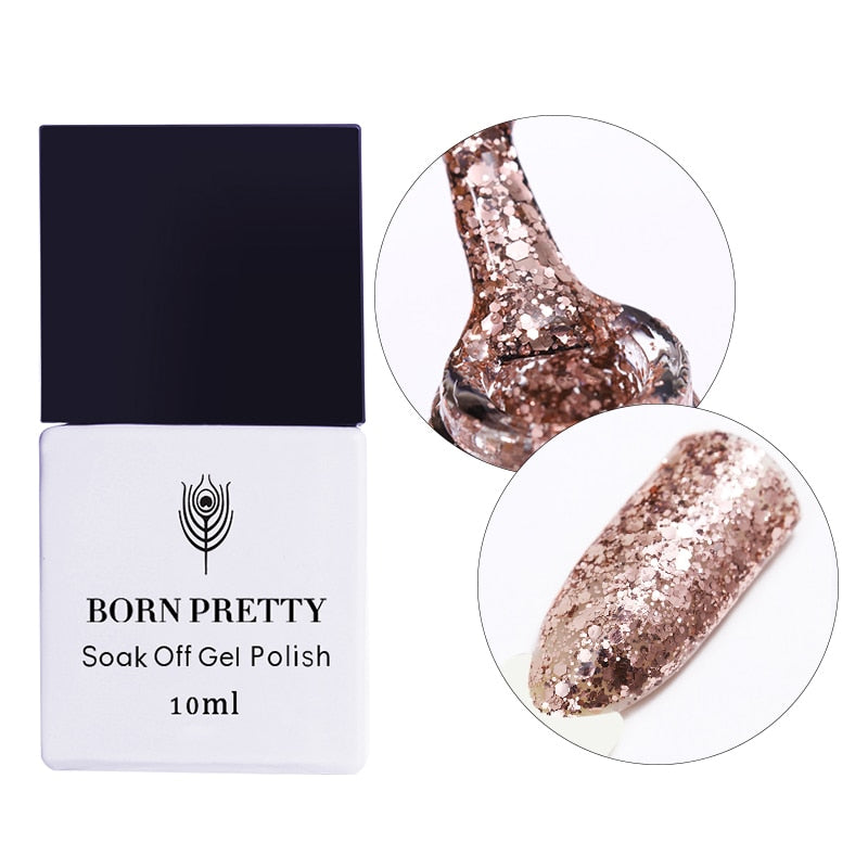 BORN PRETTY 10ml Pink Nail UV Gel Sequins Glitter Polish