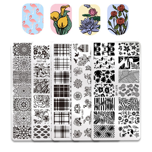 BORN PRETTY 5 Pcs Nail Stamping Plate Set Floral Checked Design Printing Template Butterfly Image Manicure Art Stencil