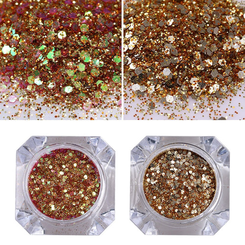 Nail Glitter Sequins Powder Gold Hexagonal Iridescent Flakes Nail Glitter