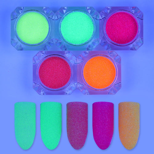 2g/Box Neon Phosphor Nail Glitter Powder Fluorescent Pigment Dust Powder Mixed Colors Nail Art Decorations UV Gel Polish