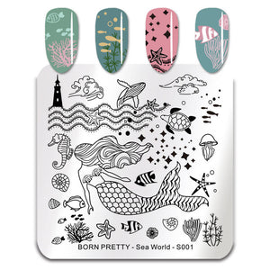 Sea World Square Nail Art Stamp Template