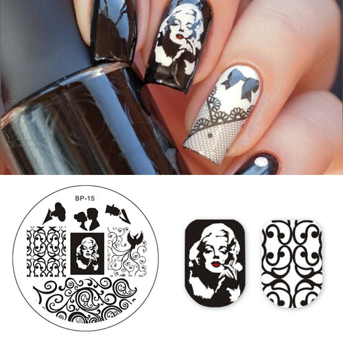 BORN PRETTY Round Nail Art Stamp Stamping Plates Template Marilyn Monroe Design