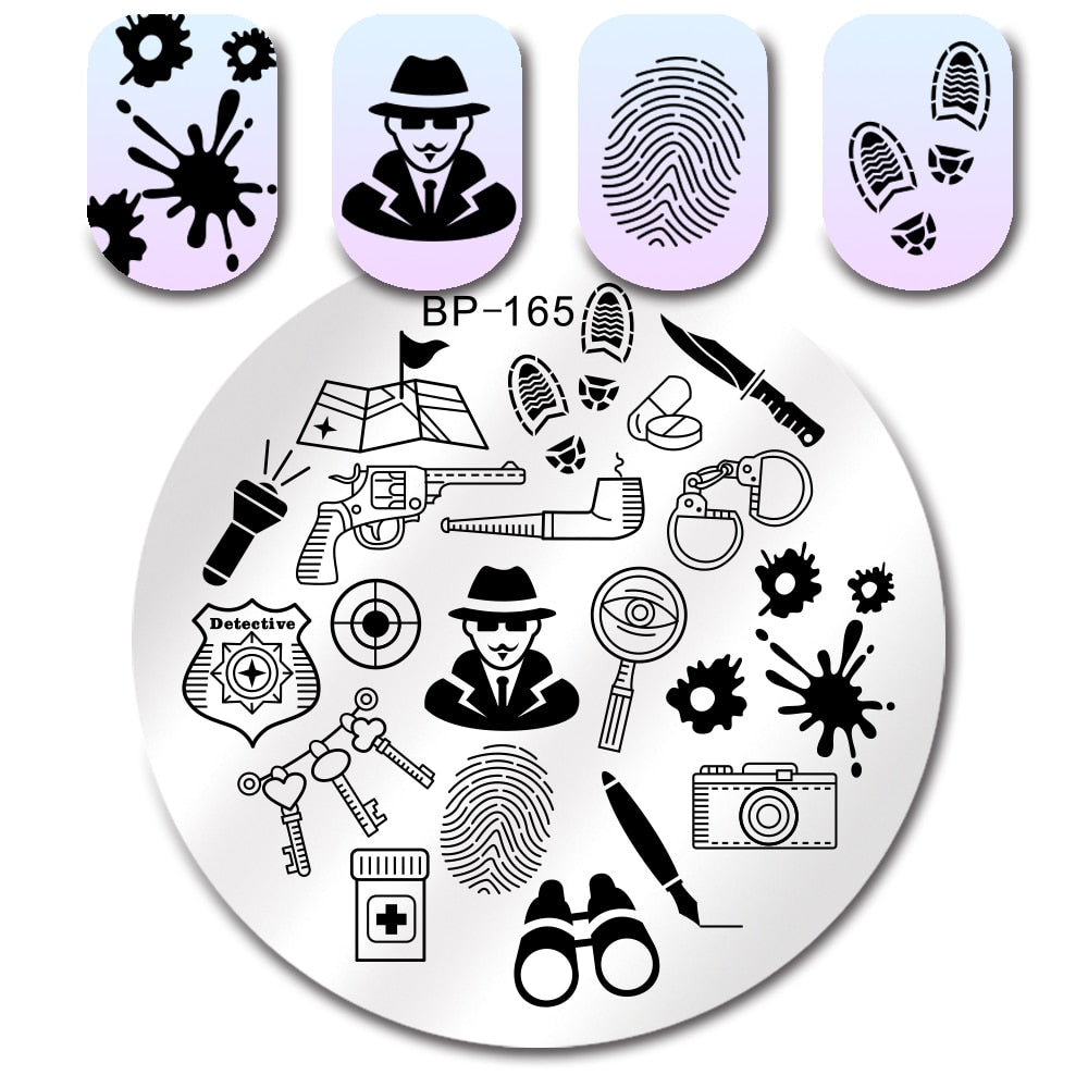 BORN PRETTY Nail Print Stencil Nail Stamp Plates Gun Detective Finger Print